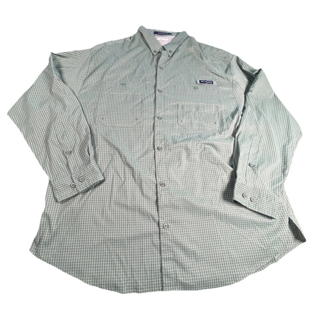 Columbia Shirt Mens XXL 2XL Green Plaid Super Tamiami Fishing Button Down Vented